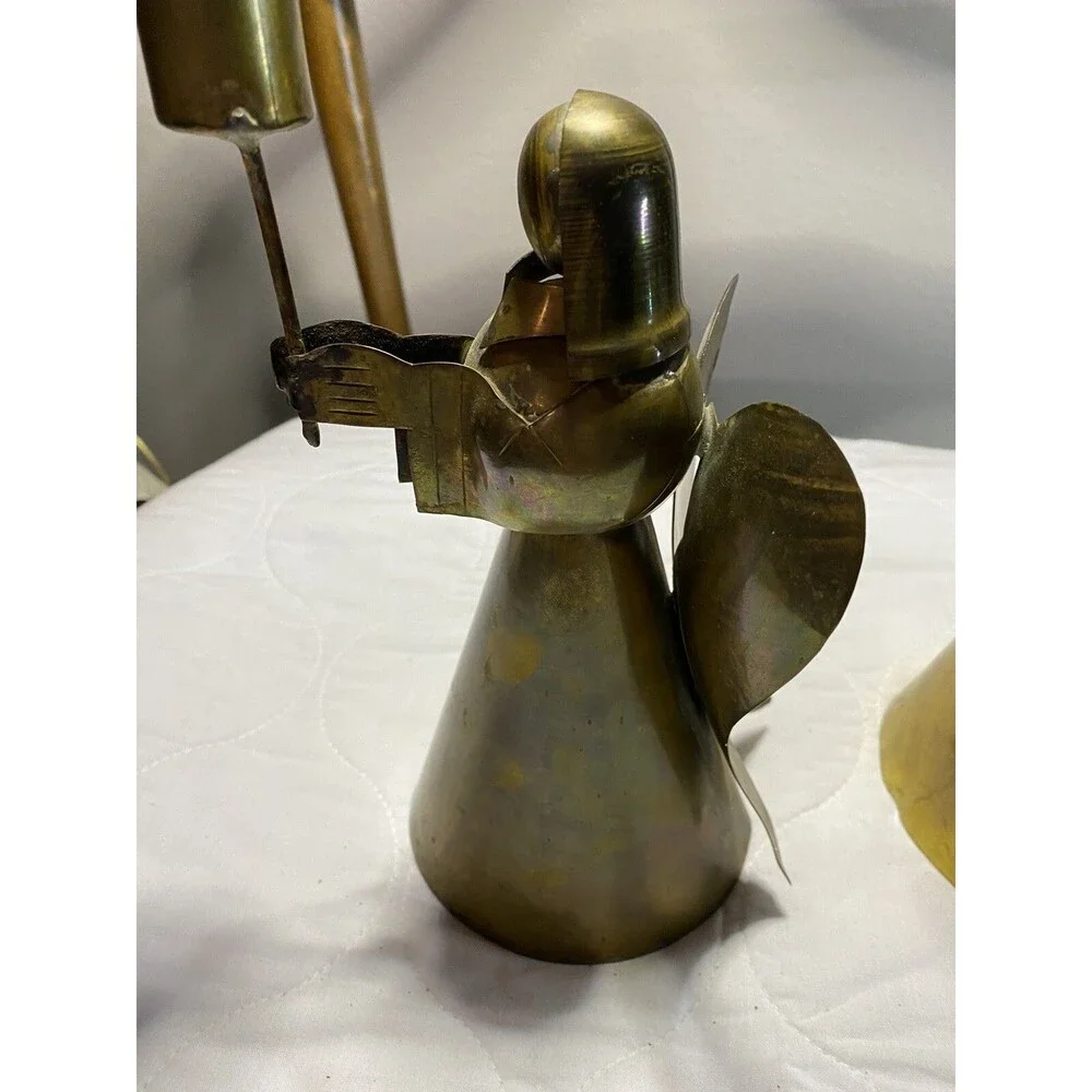 Brass Angel Candle Holders Jaipur? India Brutalist Style - 2 Qty. Heavy Brass